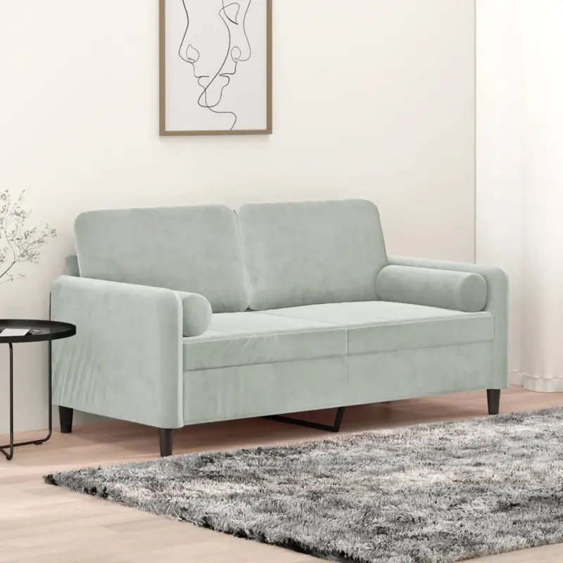 2-osobowa sofa z poduszkami, jasnoszara, 140 cm, aksamit