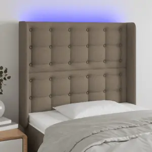 Zagłówek do łóżka z LED, taupe, 103x16x118/128 cm, tkanina