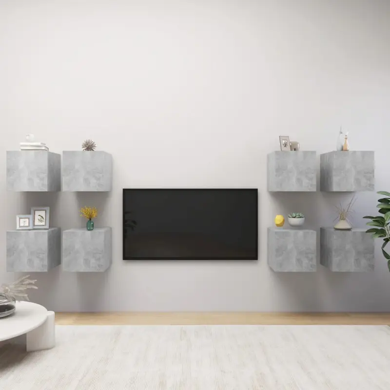 Wiszące szafki TV, 8 szt., szarość betonu, 30,5 x 30 x 30 cm