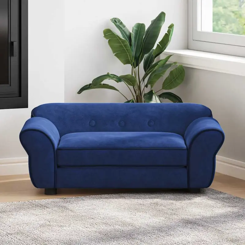 Sofa dla psa, niebieska, 72x45x30 cm, pluszowa
