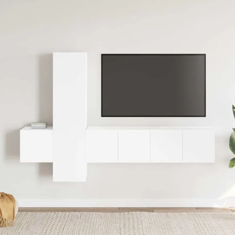 5-cz. zestaw szafek TV, biały, materiał drewnopochodny
