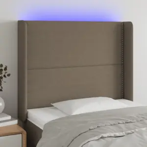 Zagłówek do łóżka z LED, taupe, 93x16x118/128 cm, tkanina