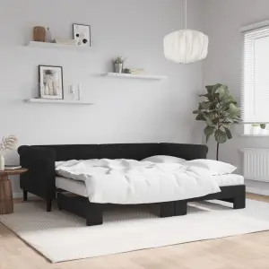 Sofa rozsuwana z materacami, czarna, 90x190 cm, aksamit