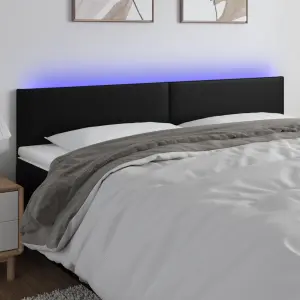 Zagłówek do łóżka z LED, czarny, 180x5x78/88 cm, sztuczna skóra