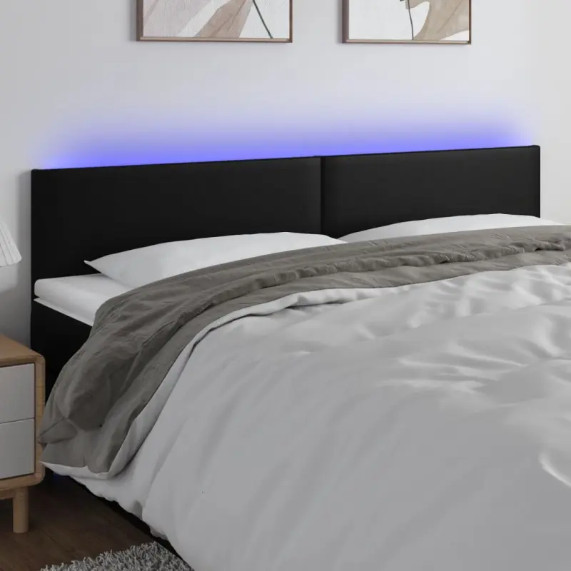 Zagłówek do łóżka z LED, czarny, 180x5x78/88 cm, sztuczna skóra