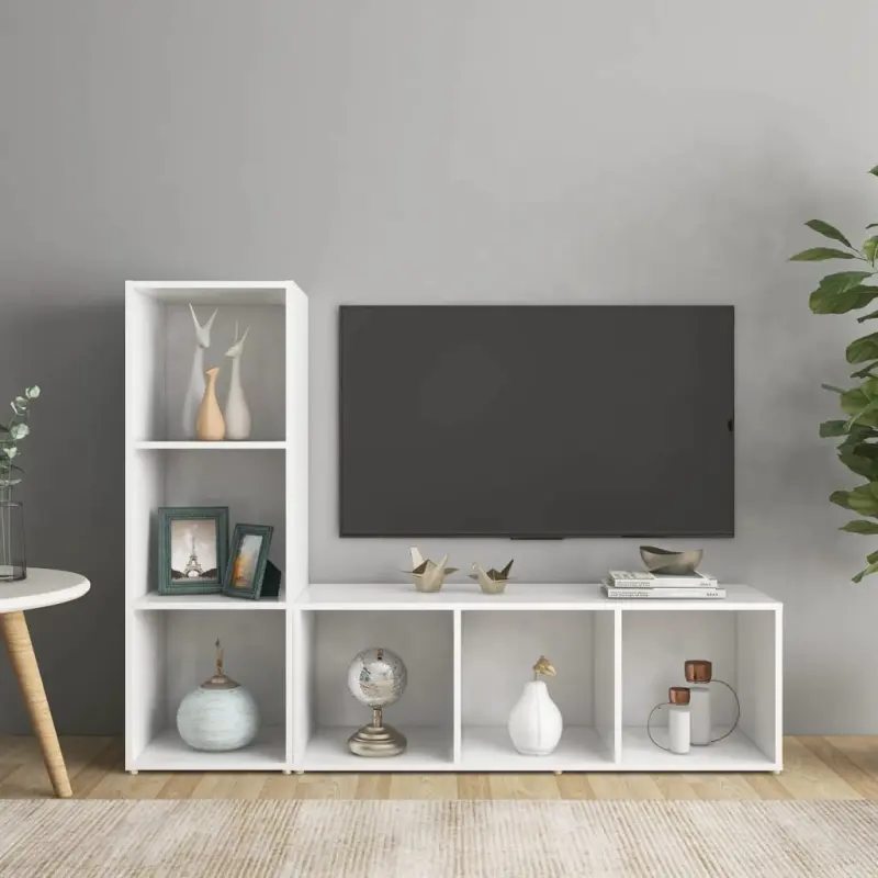 Szafki TV, 2 szt., białe, 107x35x37 cm, materiał drewnopochodny