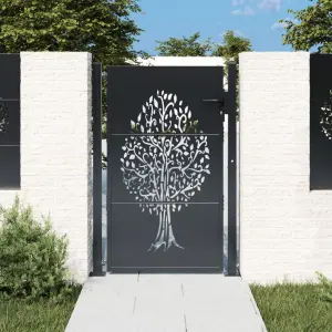 Furtka ogrodowa, antracytowa, 100x150 cm, stal, motyw drzewa