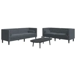 2-cz. wypoczynek Chesterfield z wałkami, ciemnoszary, aksamit