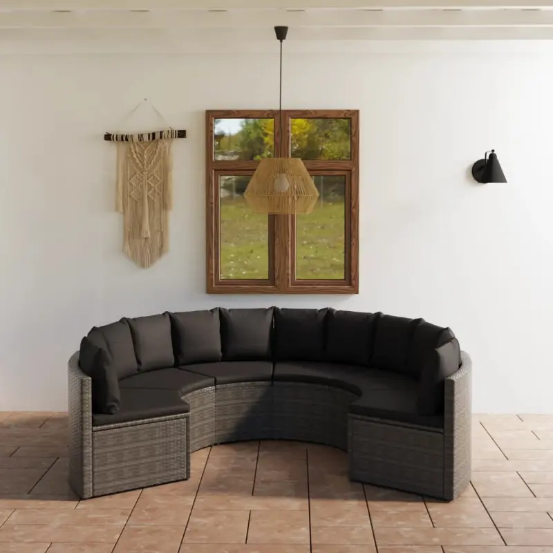 6-częściowa sofa do ogrodu, z poduszkami, polirattan, szara