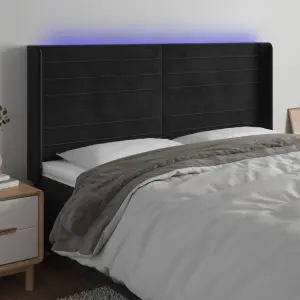 Zagłówek do łóżka z LED, czarny, 183x16x118/128 cm, aksamit