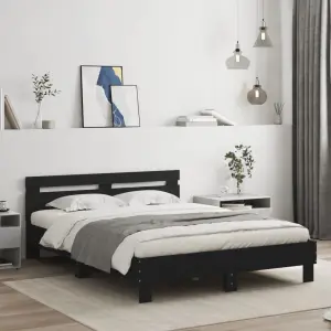 Rama łóżka z wezgłowiem i LED, czarna, 140x200 cm