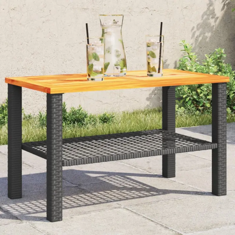 Stolik ogrodowy, czarny, 70x38x42 cm, polirattan i akacja
