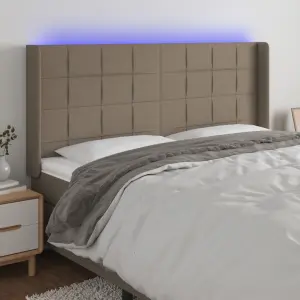 Zagłówek do łóżka z LED, taupe, 203x16x118/128 cm, tkanina
