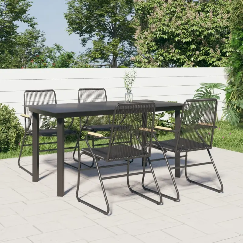 5-częściowy zestaw mebli ogrodowych, czarny, rattan PVC