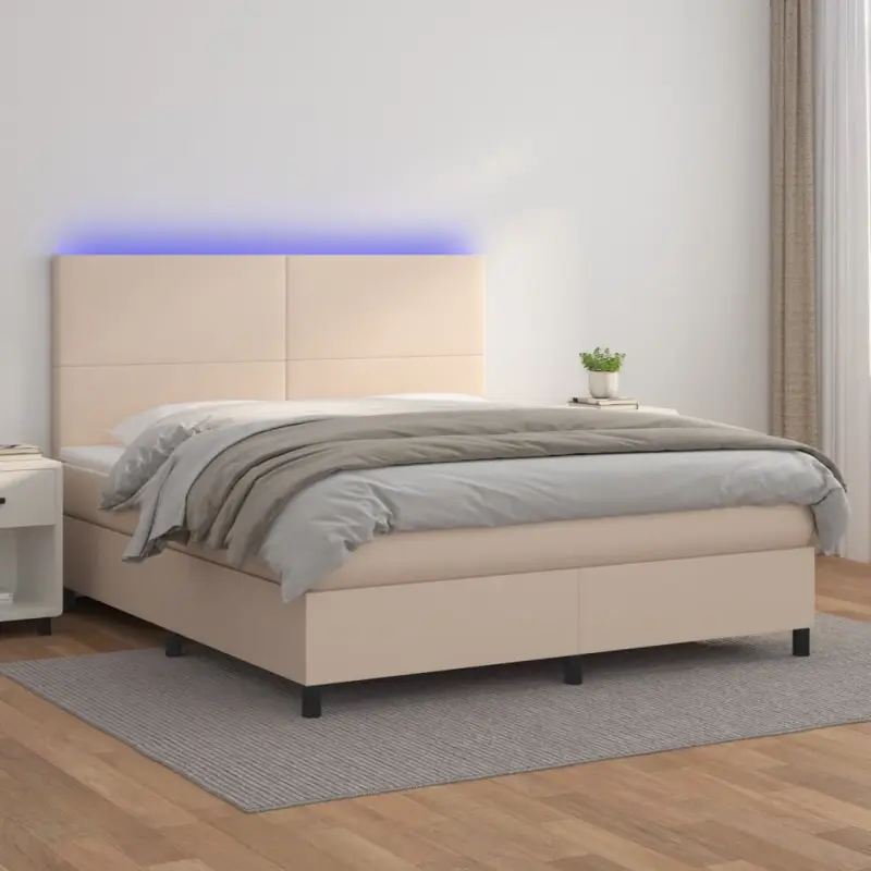 Łóżko kontynentalne, materac i LED cappuccino 160x200 cm