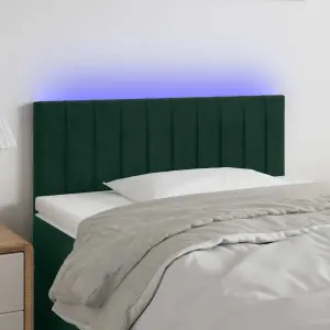 Zagłówek do łóżka z LED, ciemnozielony, 100x5x78/88 cm, aksamit
