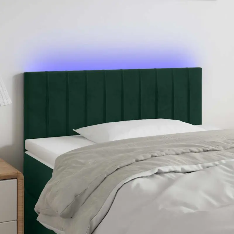 Zagłówek do łóżka z LED, ciemnozielony, 100x5x78/88 cm, aksamit
