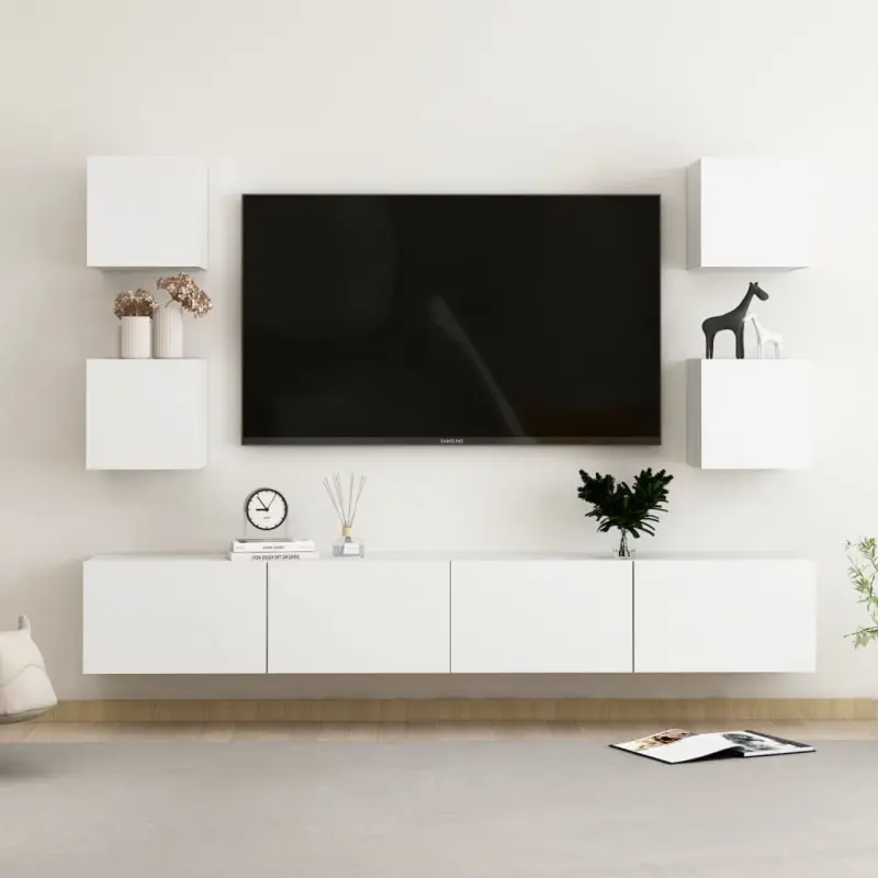 6-cz. zestaw szafek TV, biały, materiał drewnopochodny