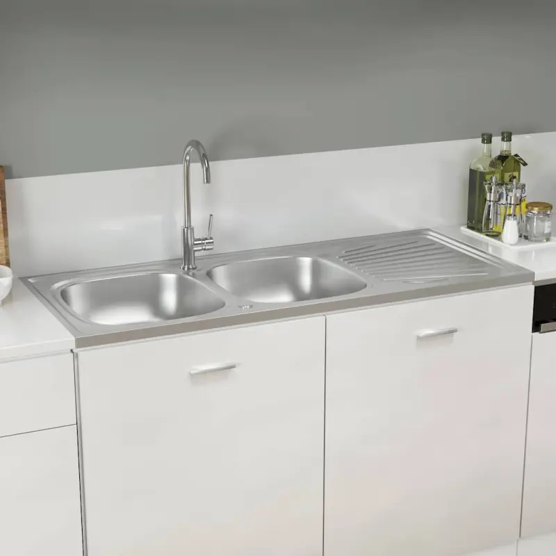 Zlew kuchenny dwukomorowy, srebrny, 1200x600x155 mm, stal