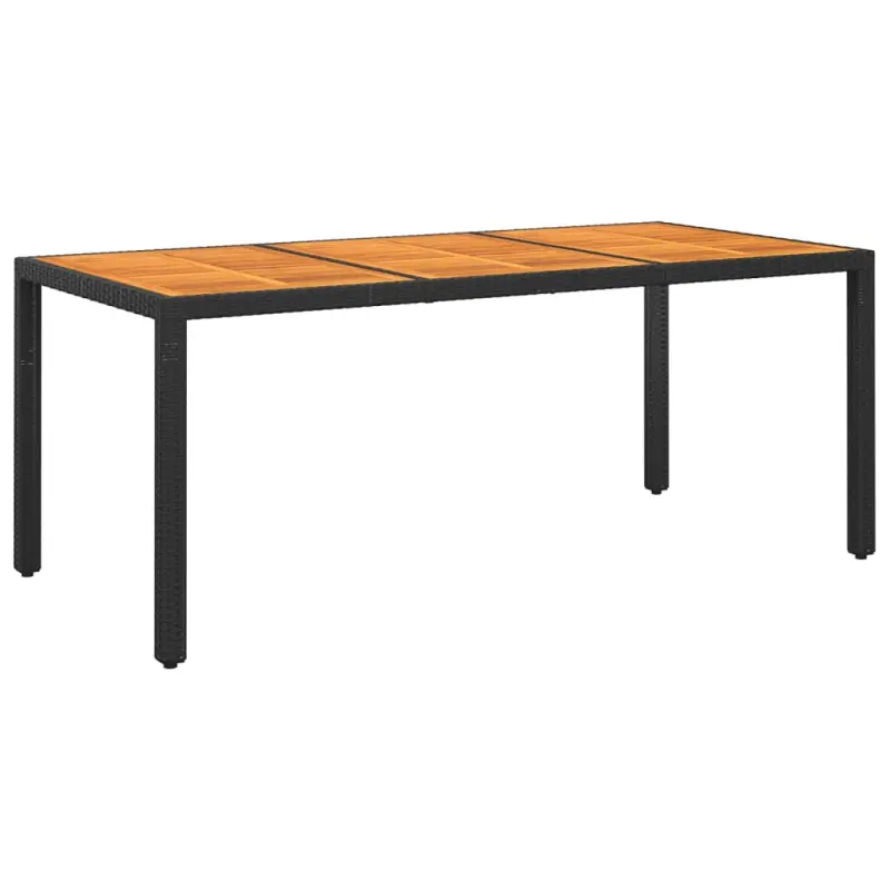 Stół ogrodowy, 190x90x75 cm, akacja i rattan PE, czarny