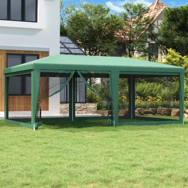 Namiot imprezowy z 6 ścianami z siatki, zielony, 6x4 m, HDPE