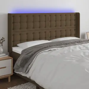 Zagłówek do łóżka z LED ciemnobrązowy 183x16x118/128 cm tkanina