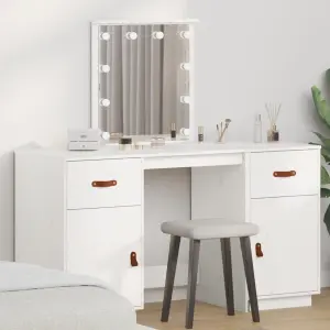 Toaletka z LED, vit, lite drewno sosnowe