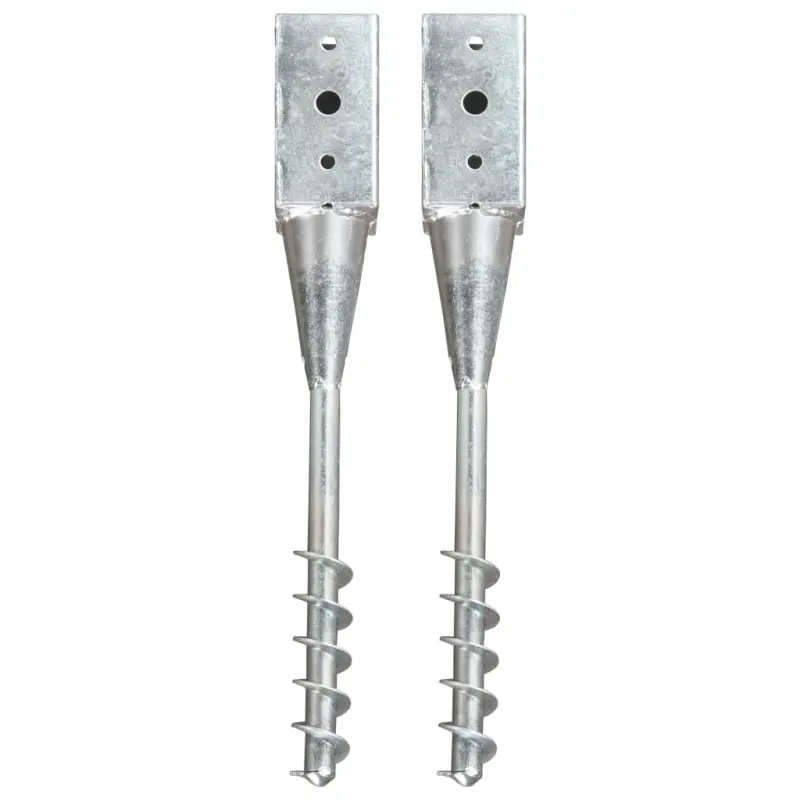 Kołki gruntowe, 2 szt., srebrne, 10x10x57 cm, stal