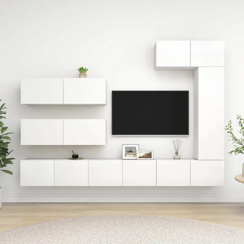 7-cz. zestaw szafek TV, biały, materiał drewnopochodny