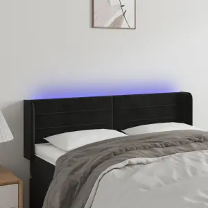 Zagłówek do łóżka z LED, czarny, 147x16x78/88 cm, aksamit