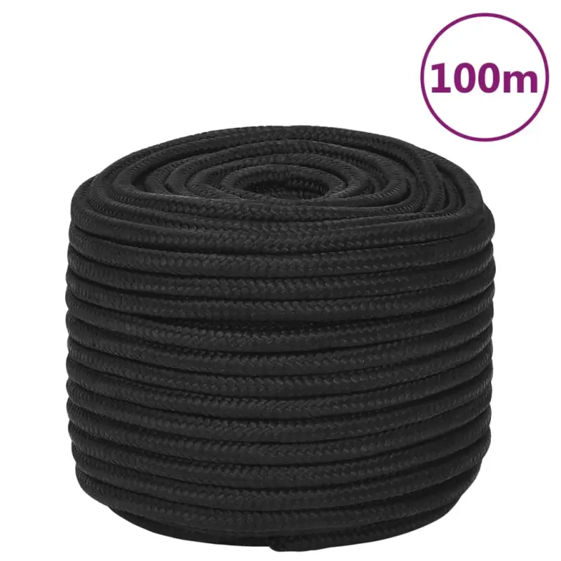 Linka żeglarska, czarna jednolita, 14 mm, 100 m, polipropylen