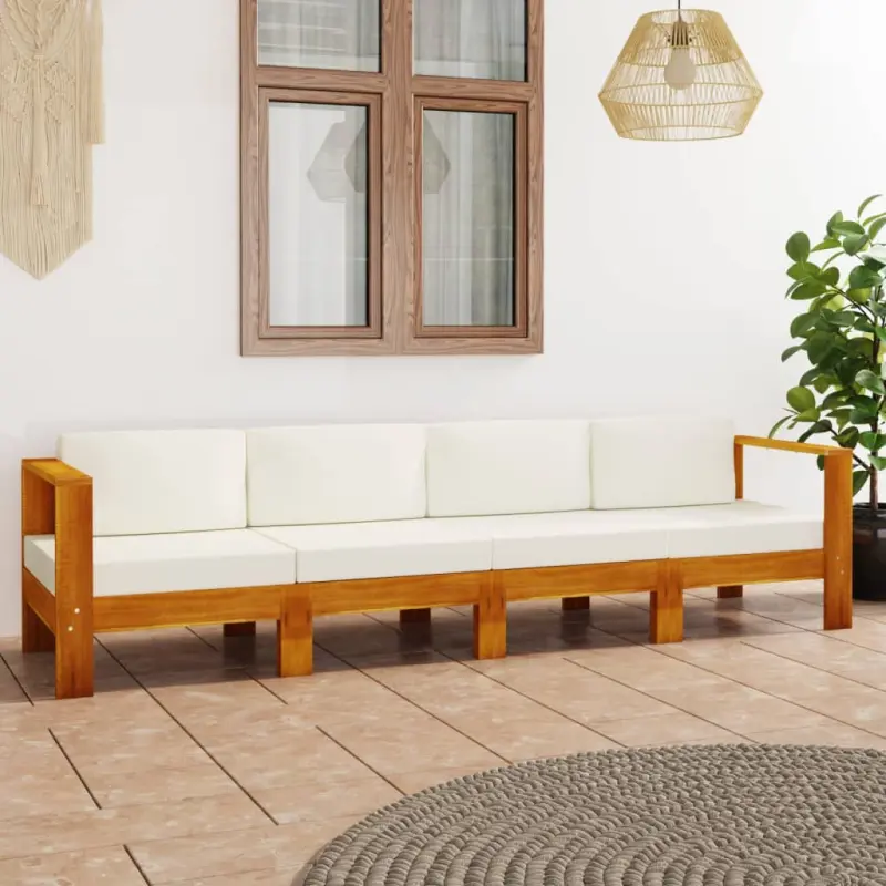 Meble ogrodowe 4-osobowa sofa z kremowymi poduszkami drewno akacjowe