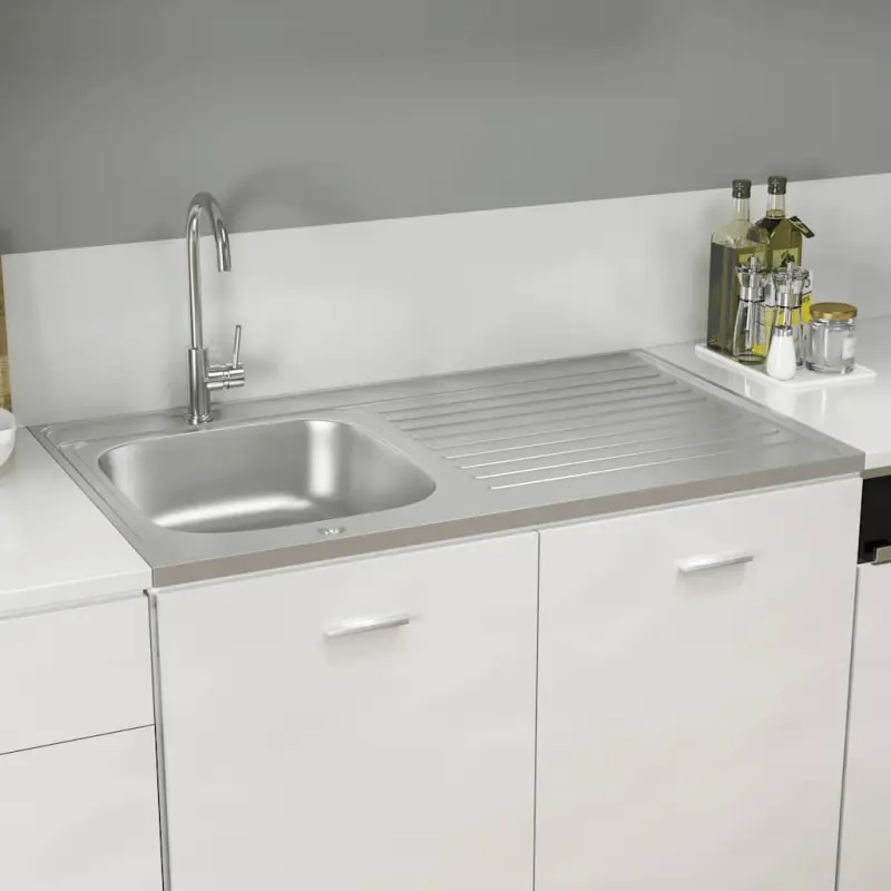 Zlew kuchenny z ociekaczem, srebrny, 1000x600x155 mm, stal