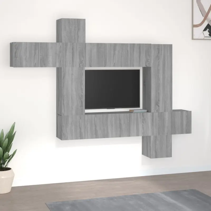 Zestaw 10 szafek TV, szary dąb sonoma, materiał drewnopochodny