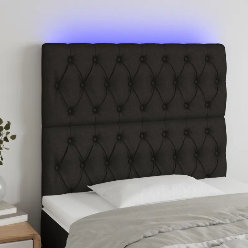 Zagłówek do łóżka z LED, czarny, 100x7x118/128 cm, tkanina