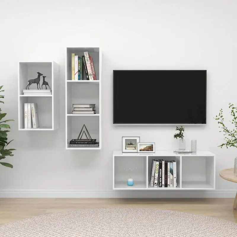 3-cz. zestaw szafek TV, wysoki połysk, biały