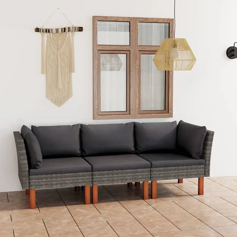 3-osobowa sofa ogrodowa z poduszkami, polirattan, szara