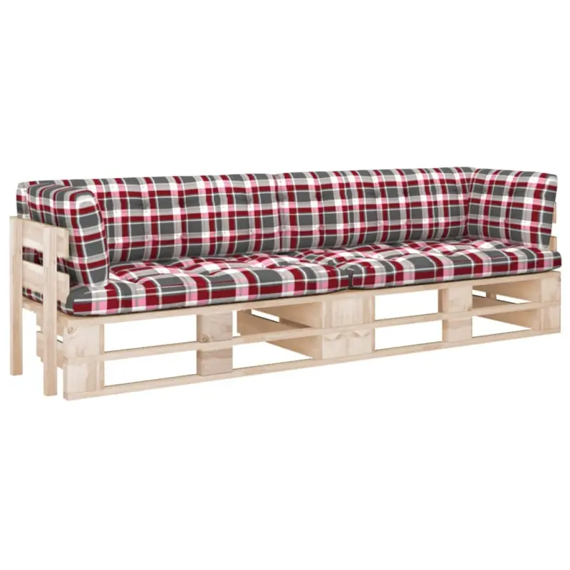 Sofa 2-os. z palet, z poduszkami, impregnowane drewno sosnowe