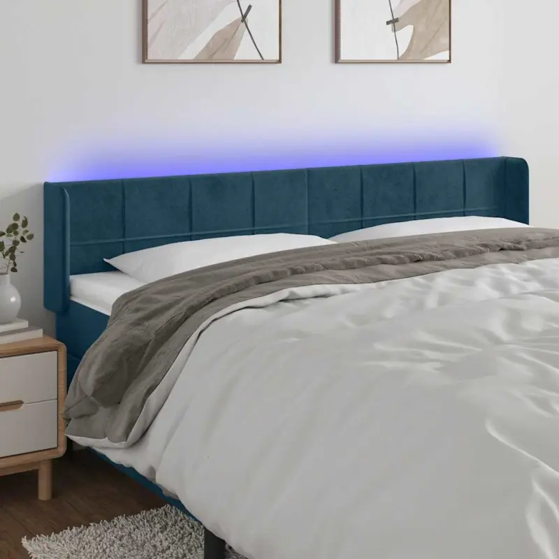 Zagłówek do łóżka z LED ciemnoniebieski 183x16x78/88 cm aksamit