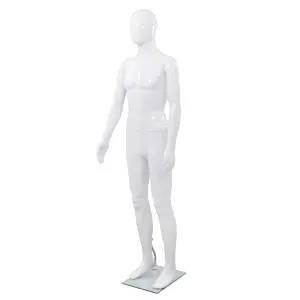 Manekin męski ze szklaną podstawą, biały, błyszczący, 185 cm