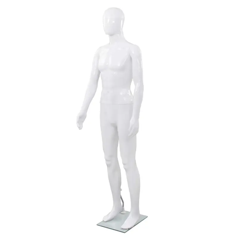 Manekin męski ze szklaną podstawą, biały, błyszczący, 185 cm