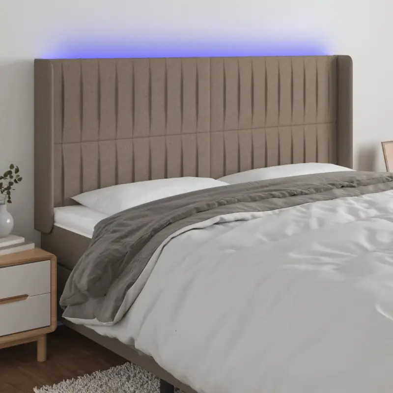 Zagłówek do łóżka z LED, taupe, 183x16x118/128 cm, tkanina