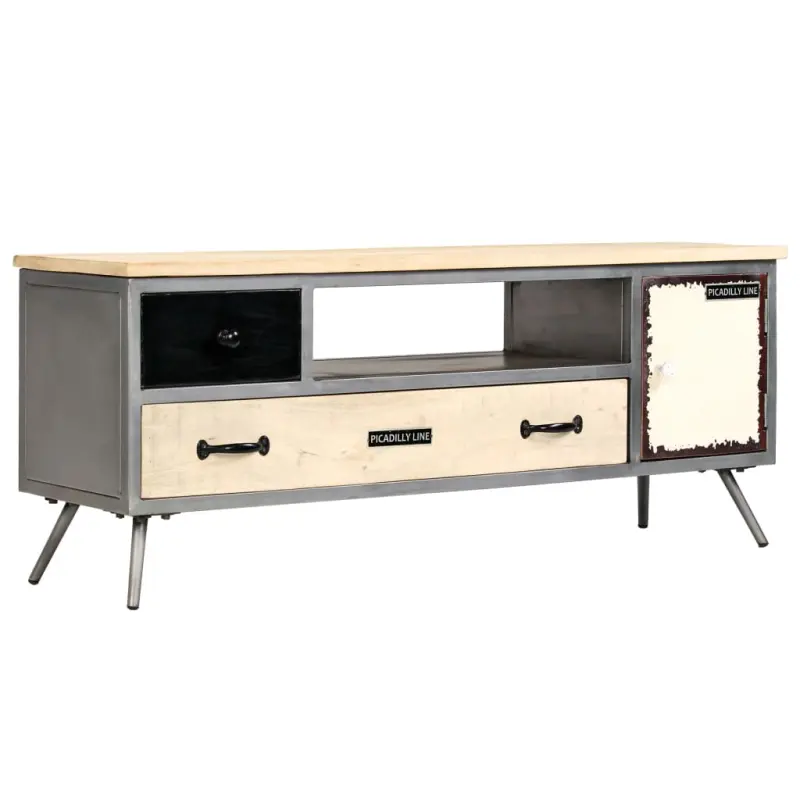 Szafka pod telewizor, lite drewno mango i stal, 120x30x45 cm