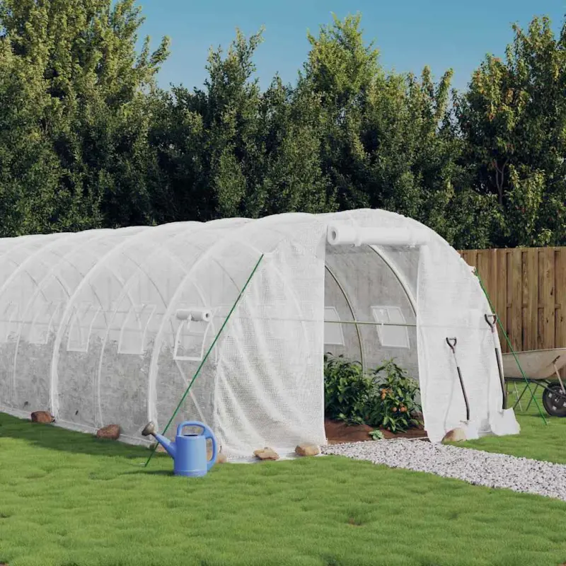 Szklarnia ze stalową ramą, biała, 30 m², 10x3x2 m