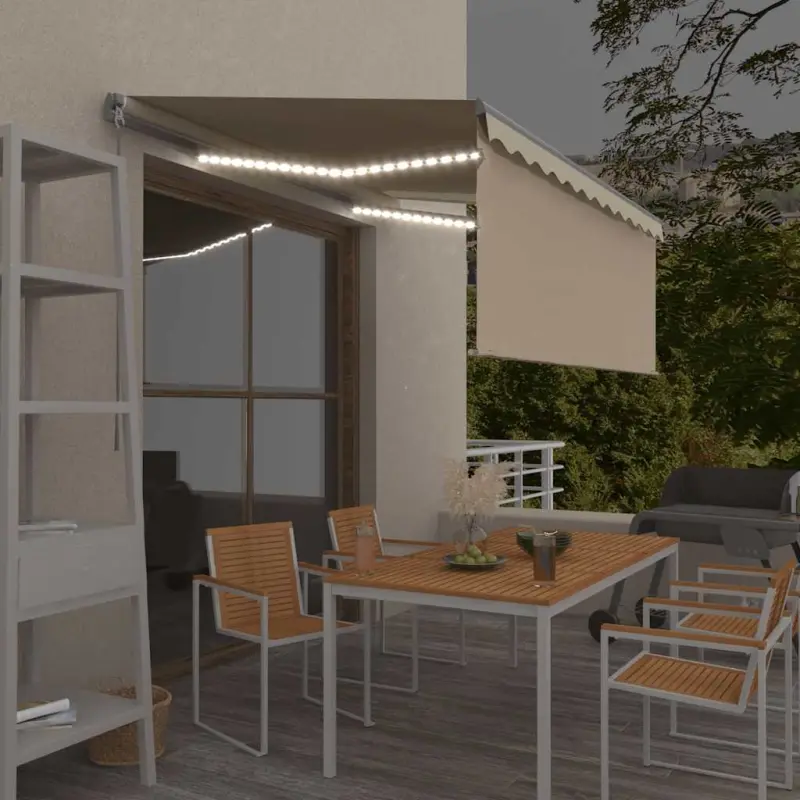 Ręcznie zwijana markiza z zasłoną i LED, 3,5x2,5 m, kremowa
