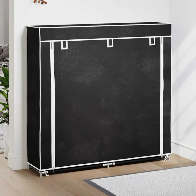 Materiałowa szafa na buty z osłoną, 115 x 28 x 110 cm, czarna