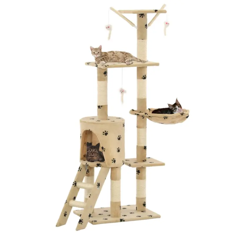 Drapak ze słupkami sizalowymi, 138 cm, beżowy w kocie łapki