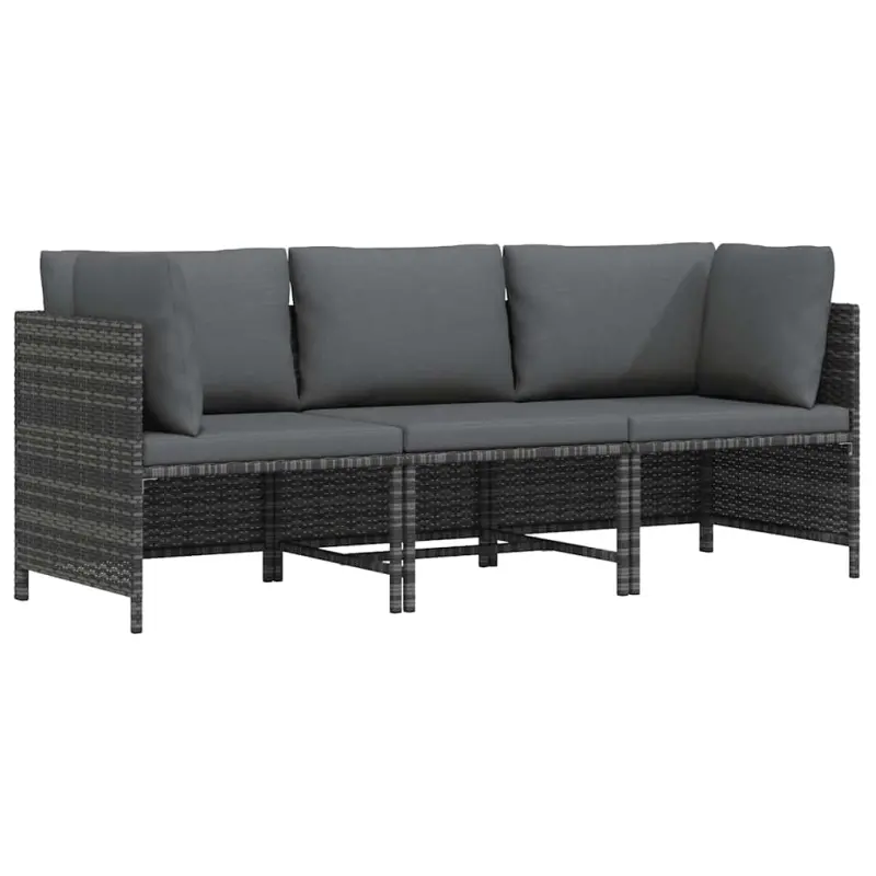 3-osobowa sofa ogrodowa z poduszkami, szara, polirattanowa