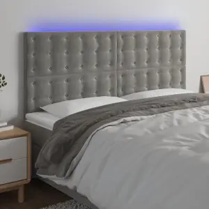 Zagłówek do łóżka z LED, jasnoszary, 160x5x118/128 cm, aksamit