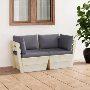 Meble ogrodowe sofa 2-osobowa z palet drewno świerkowe z poduszkami